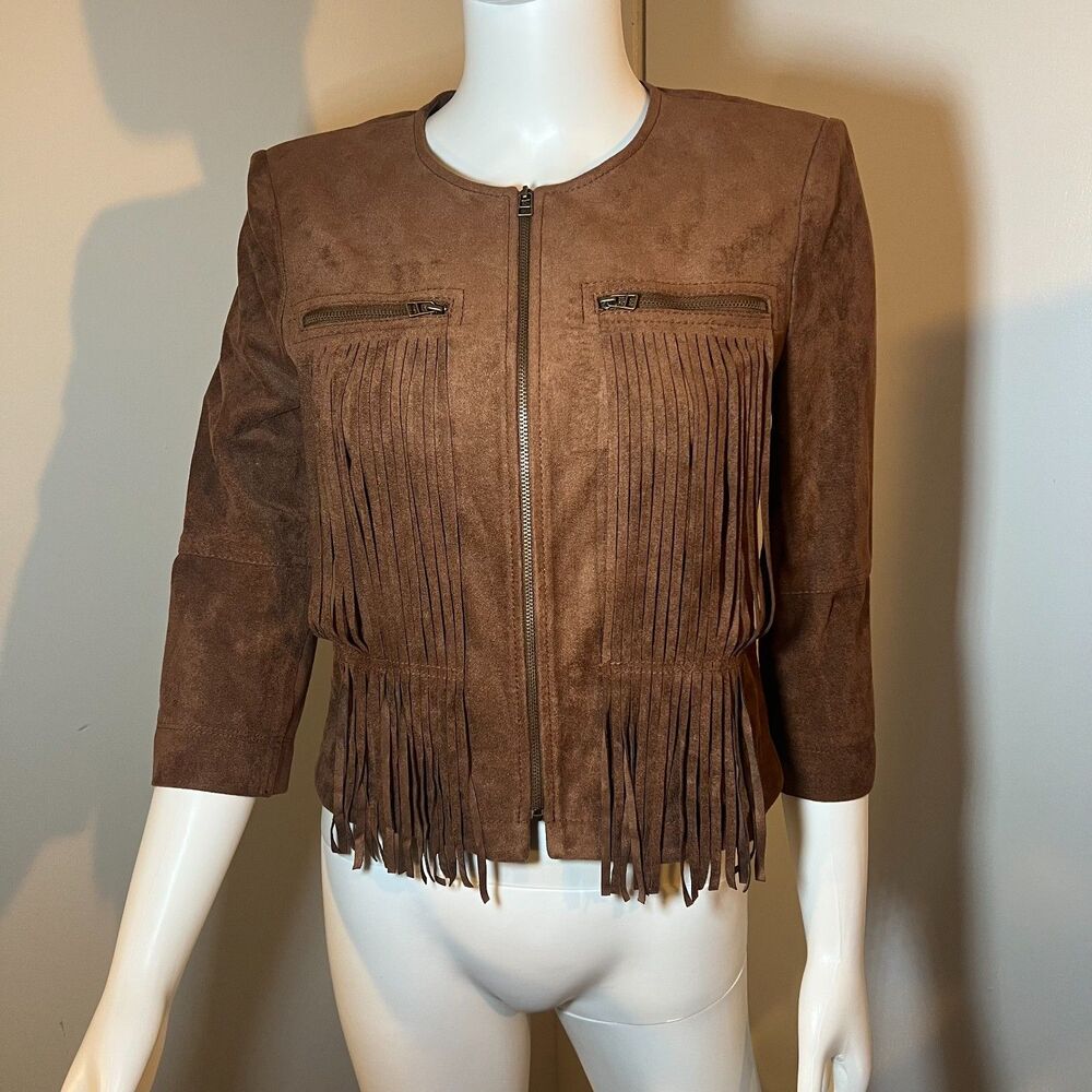BCBGMAXAZRIA Fringe Jacket S Vintage Y2K 70s Cowgirl Western Boho Festival Retro